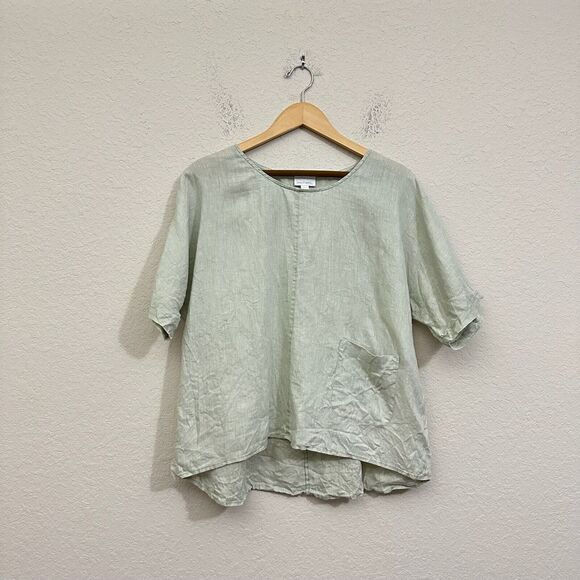 PURE J. JILL Garment-Dyed Linen Blouse w Patch Pocket in Light Mint Green - Picture 1 of 9